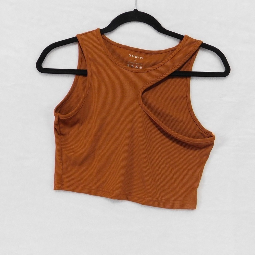 Shein Ribbed Tank Top Cutout Racerback Sleeveless Crop‎ Top Brown Large